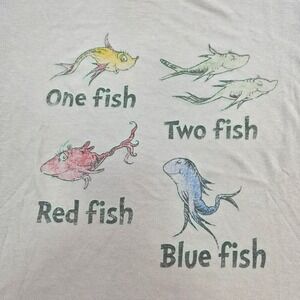 Vintage Dr Seuss One Fish Two Fish Red Fish Blue Fish T Shirt Mens XL Gildan Y2K